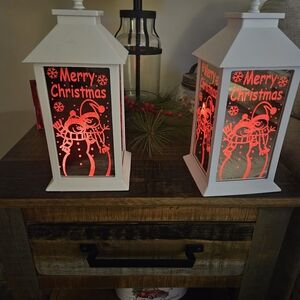 Festive White Lantern with Red Christmas Design